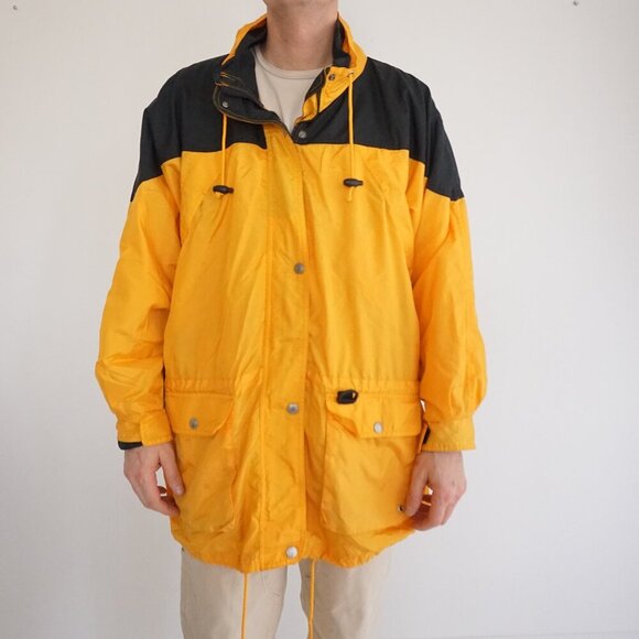 VTG '90S Oakbrook Yellow Black Nautical Utility Nylon Zip Up Jacket 3X - Picture 1 of 9